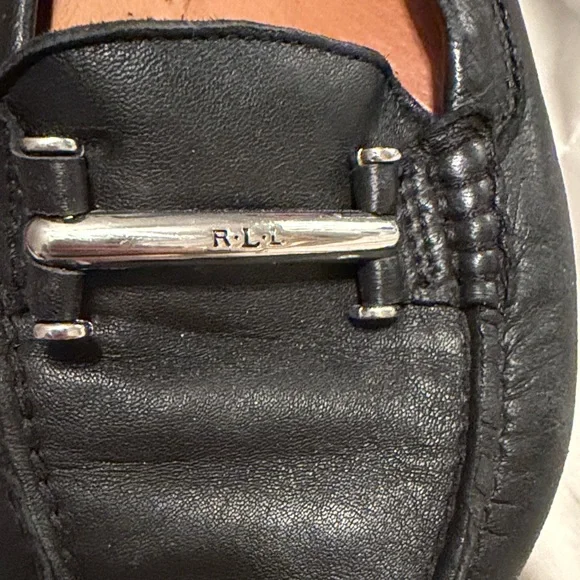 Lauren Ralph Lauren Caliana Sz 8B Flat Shoes Black Leather Driving Loafers - Picture 2 of 4